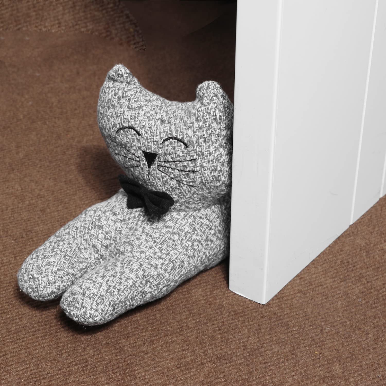 Robuster Zugluftstopper für die Tür, 91,4 cm, 1,4 kg, dekorativer schalldichter Tür-Zugluftblocker, energiesparender Zugluftschutz, graue Katze