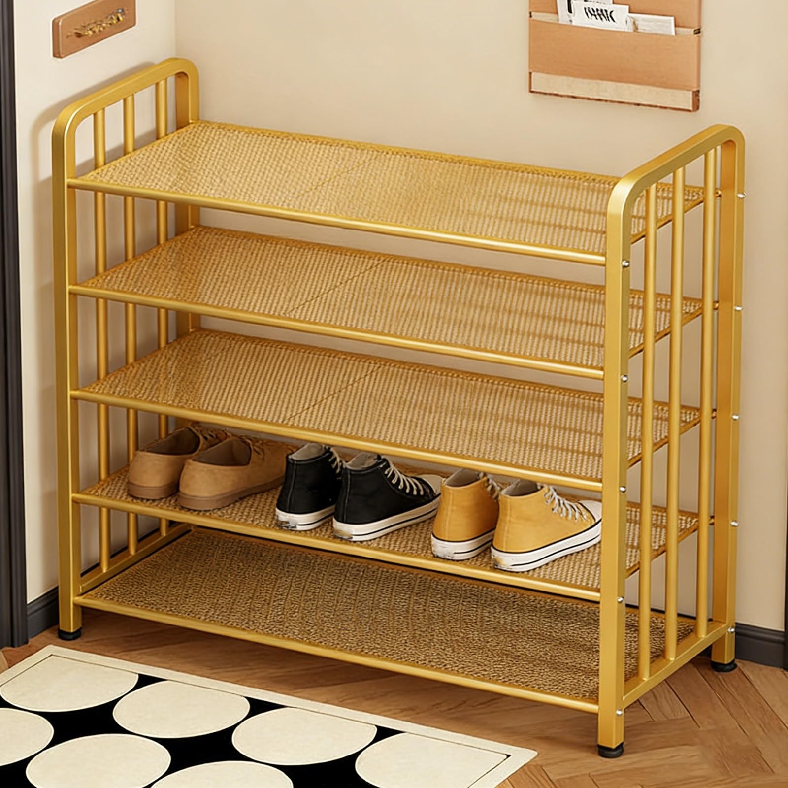 5-Stöckiges Schuhregal Metall, Schuhständer Schmal, Freistehendes Schuhregale für Eingangsbereich, Garderobe und Flur(Gold,100x28x90cm/39x11x35in)