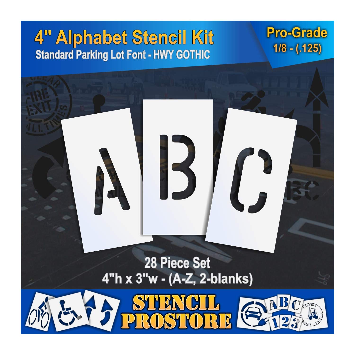 Curb and Median Stencils - 4 inch ALPHABET KIT STENCIL SET - (28 Piece) - 4