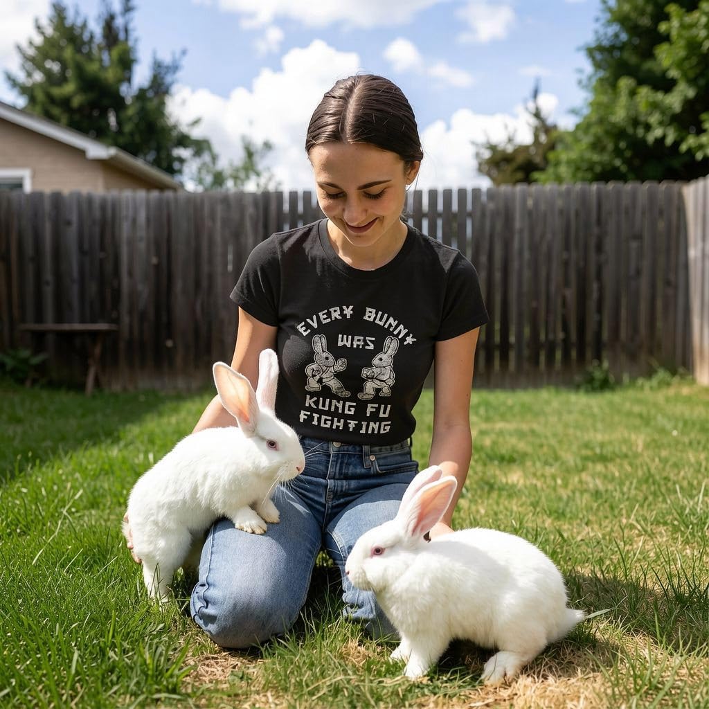Funny Easter Bunny T-Shirt for Women – Every Bunny was Kung Fu Fighting Graphic Tee – Cute Spring Novelty Shirt for Easter - Black L