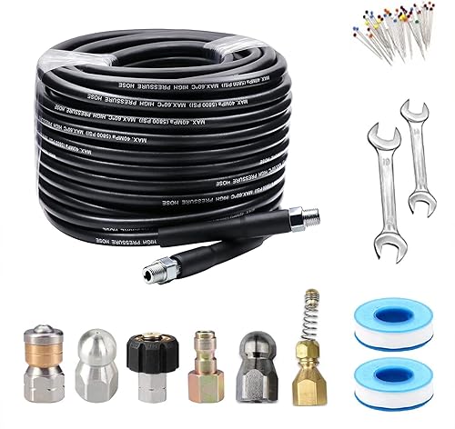 Kit de chorro de alcantarillado de 50 pies para lavadora a presión, kit de boquillas de chorro de alcantarillado, manguera de limpieza de drenaje,