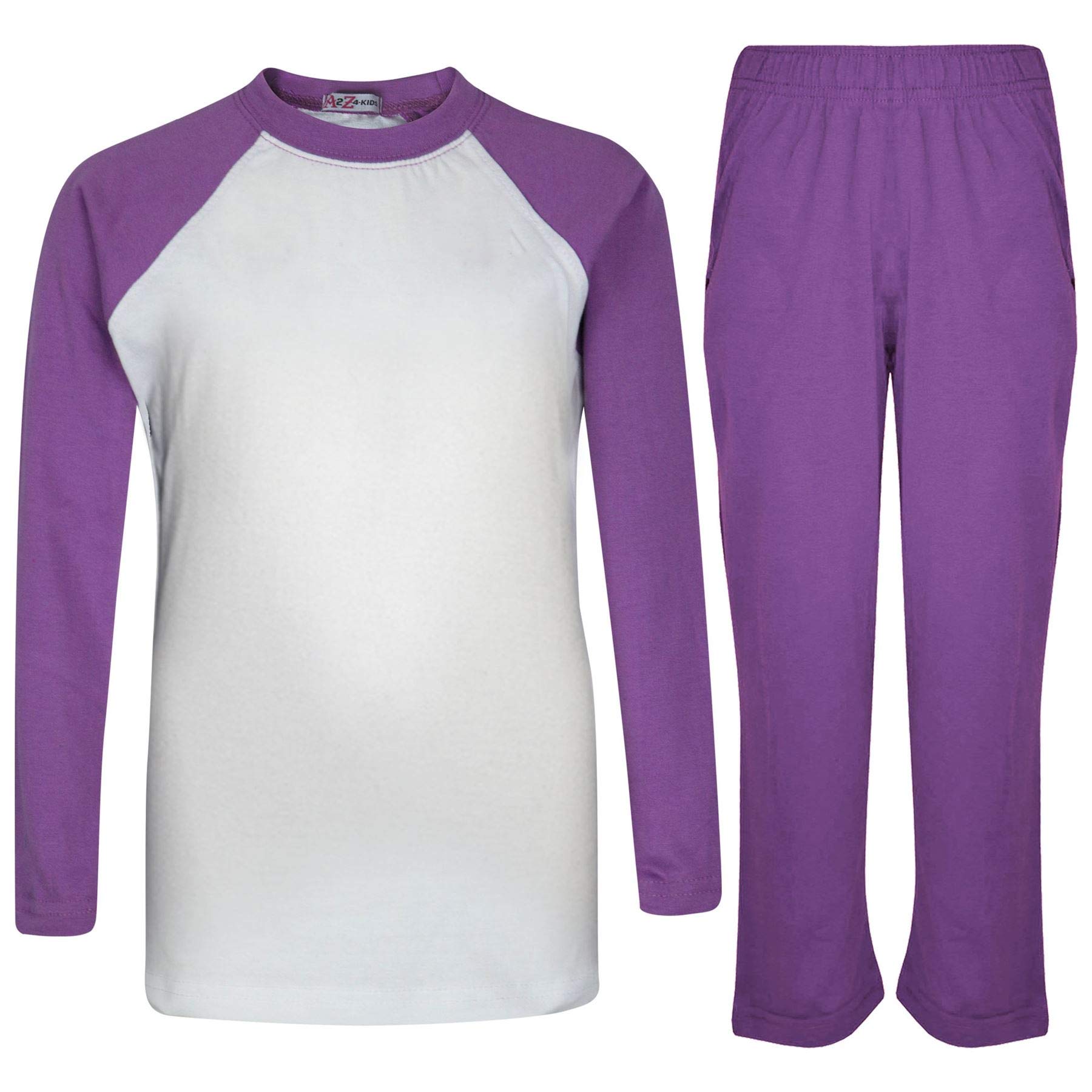 A2Z 4 Kids Girls Boys Pjs Plain Pyjamas Set Lounge Suit Top Bottom - PJS Plain Lilac 3-4