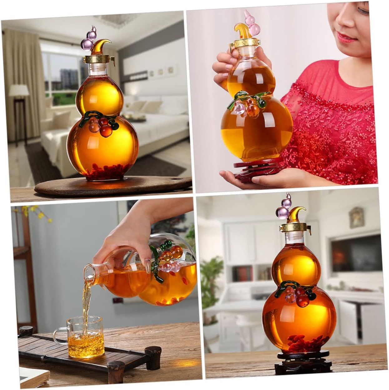VALICLUD Gourd Shaped Glass Wine Bottle Portable Water Kettle with Capacity and Empty Storage for Wine present for Friends and Family