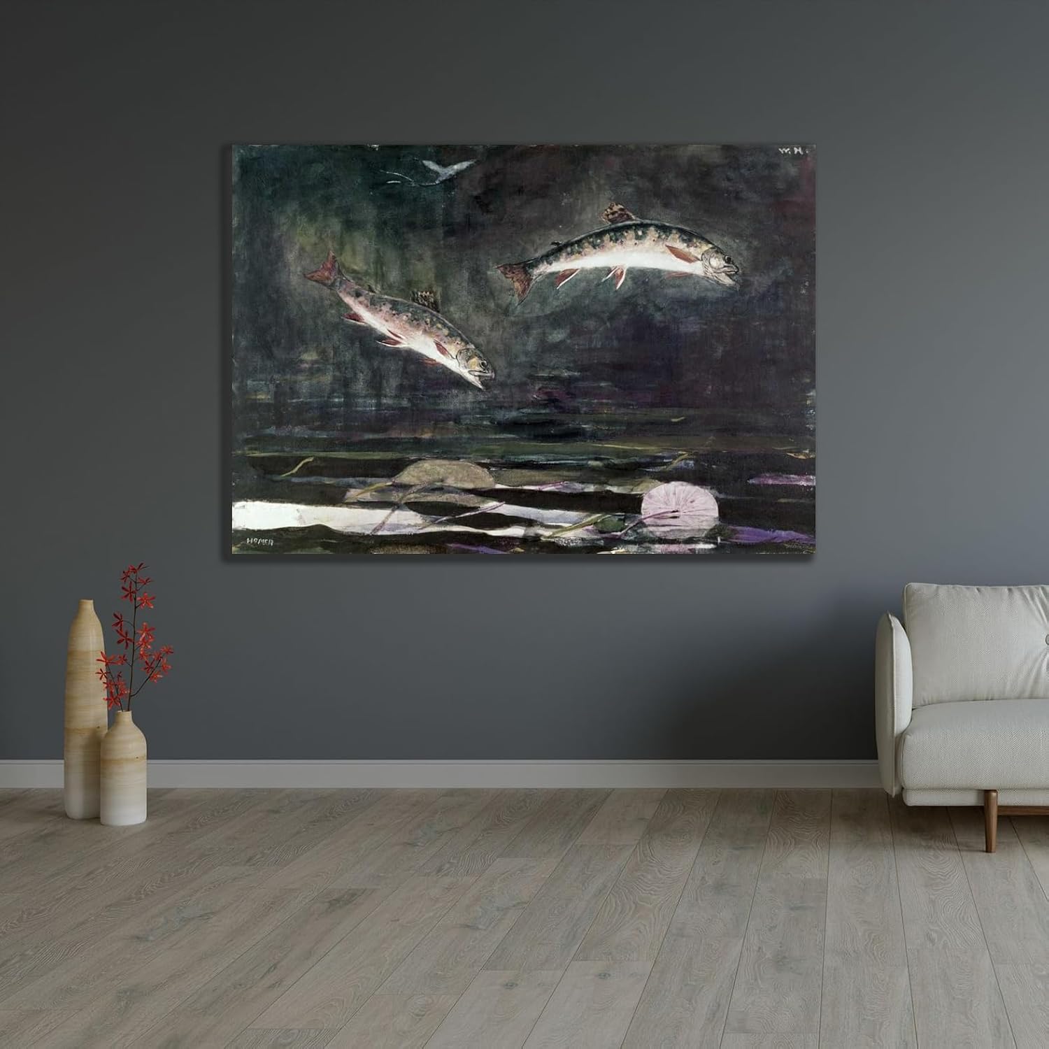 ArtDirect Leaping Trout Custom Framed Art Print Giclee Print or Canvas Options with Various Sizes and Customization by Homer, Winslow