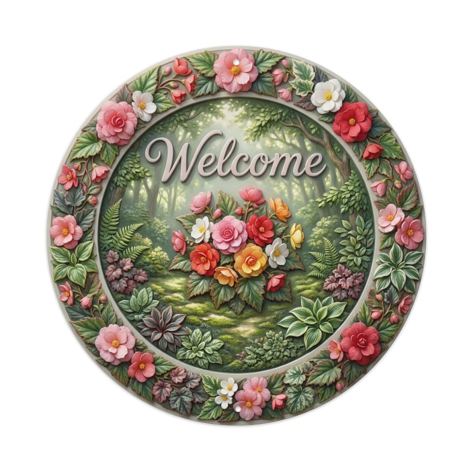 Tgrcjimh Style Metal Tin Sign Begonia Garden Welcome Shade Beauty