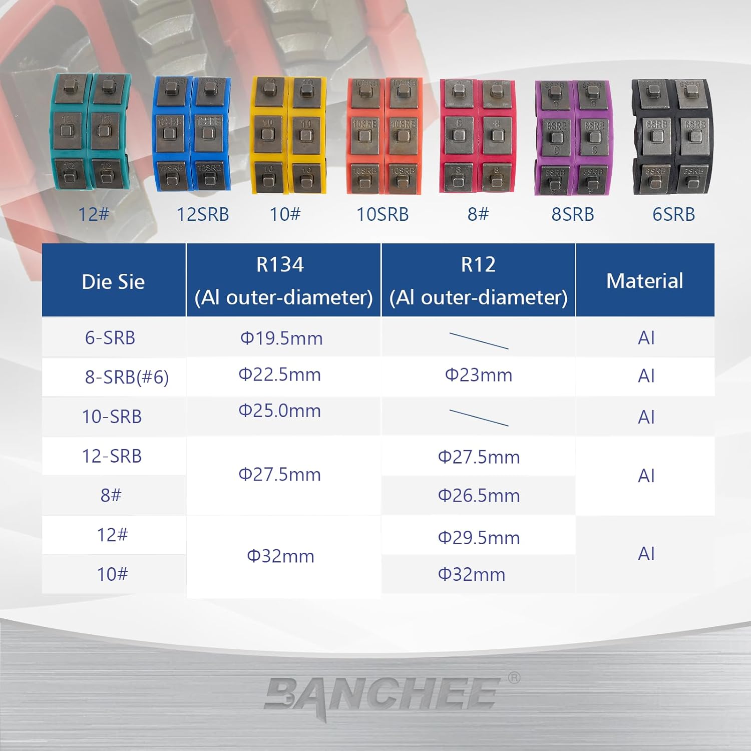 BANCHEE Hydraulic Hose Crimper AC Crimping Tool for Barbed and Beaded Hose Fittings, Air Conditioning Repaire Ac Hose Crimper with 7 Die Set（ BC-71500）