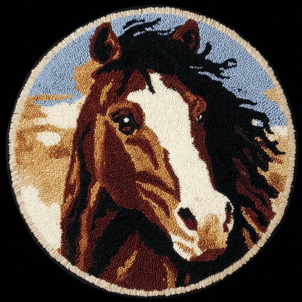 Kitquiver Latch Hook Rug Kit Round Horse50X50Cm Beginner