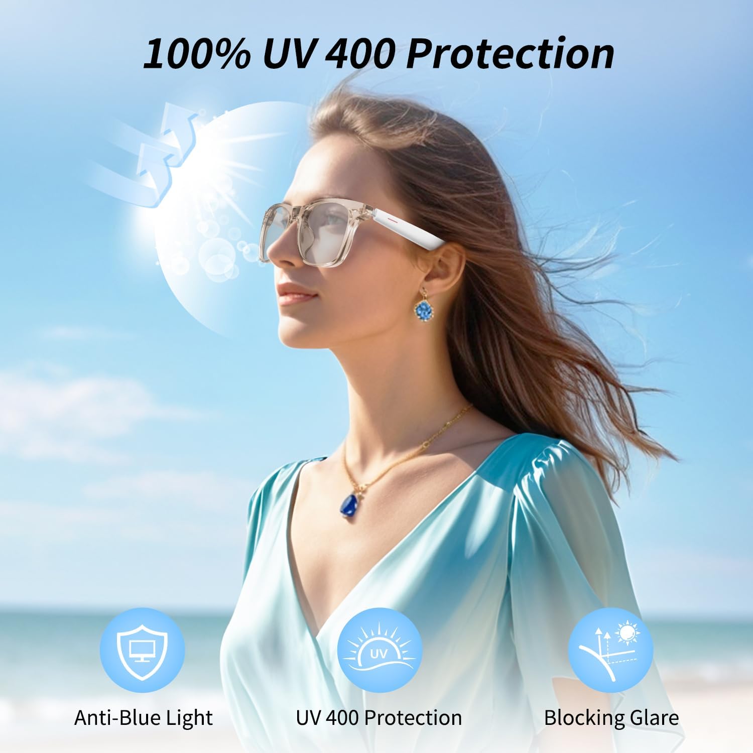 Smart Glasses, AI Bluetooth Glasses for Women/Men with 144 Language Instant Translation & Interpretation, Blue Light Filtering Photochromic Transition Lenses, Touch Control and Voice Control