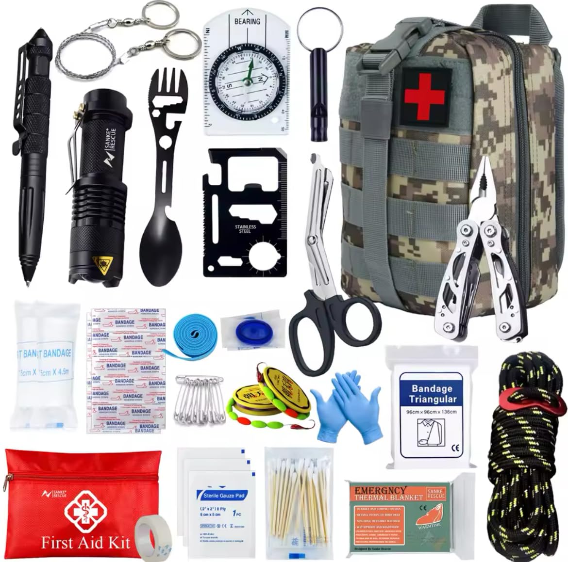 Kit Supervivencia UE 2025 Botiquines Primeros Auxilios Equipo Completo de Supervivencia 72h Kit de Emergencia para Viajar Caminar Acampar al Aire Montaña (Militar 2)