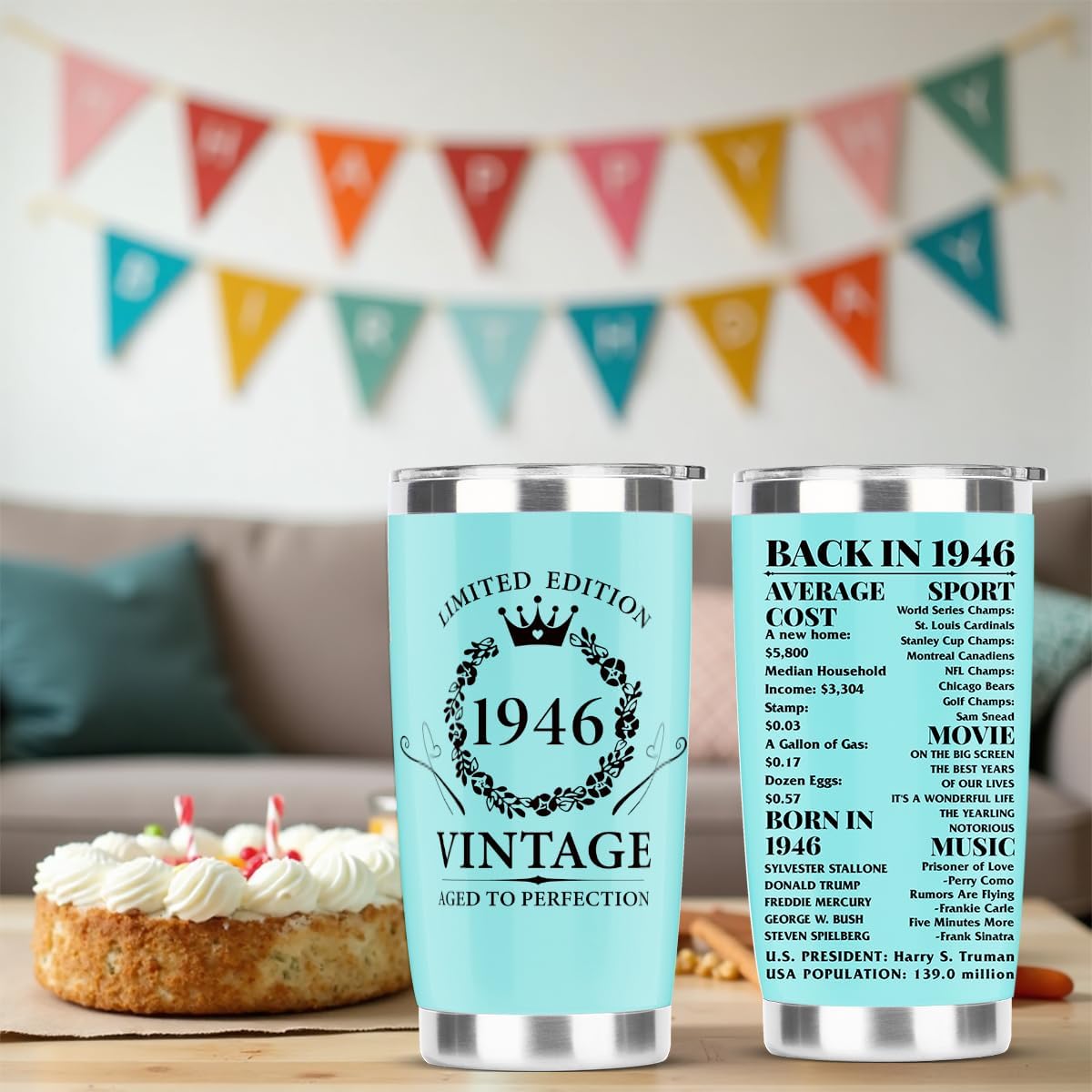 80th Birthday Gift for Women Men，80 Year Old Birthday Gifts for Women，Tumbler 20 oz Stainless Steel Vacuum Insulated Tumblers Womens 80th Birthday Gift Ideas - Image 4