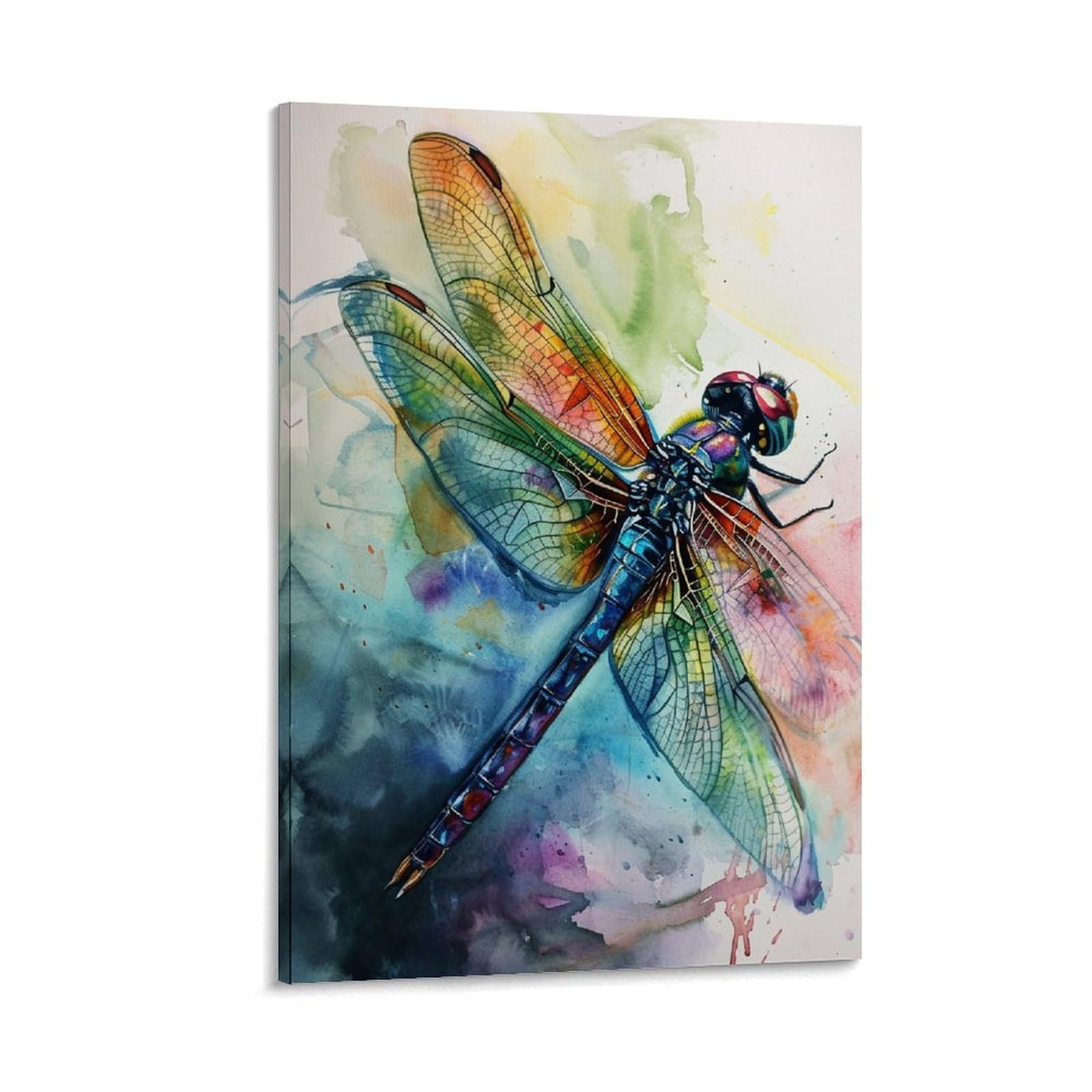 GMUKIFFY Watercolor Dragonfly Painting on Canvas Wall Art Nature Vintage Animal Rustic Stretched And Framed Canvas Prints Artwork for Home Decorations Ready to Hang Wall Decor 08x12inch(20x30cm)