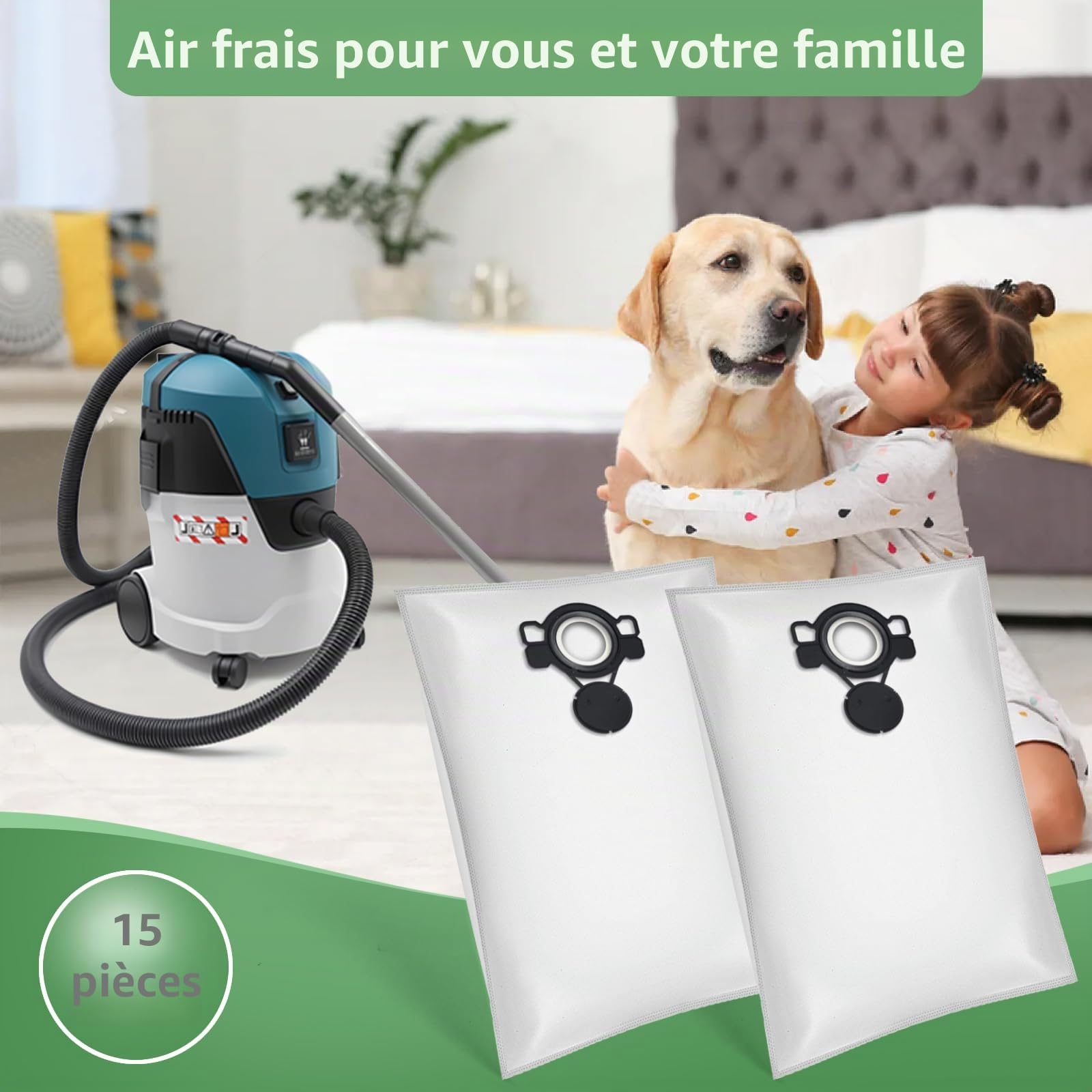 Lot de 15 sacs d'aspirateur en non-tissé pour Makita VC2512L, VC3012L, VC2010L, VC2000L, VC2012L, VC3011L, VC3511L, VC2511L Type DSM 42 (15 sacs VC2512L)