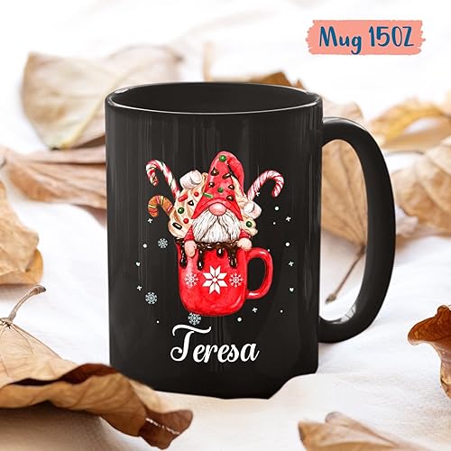 Miniatura 5 de Taza de cerámica de cacao caliente personalizada con nombre, taza de café de gnomo de cacao caliente personalizada, regalos de taza de Navidad de