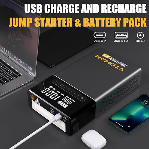 Miniatura 4 de VTOMAN Arrancador de salto X5 con compresor de aire, 3500 A portátil de batería de coche (hasta 9L de gasolina8L motores diésel) con inflador