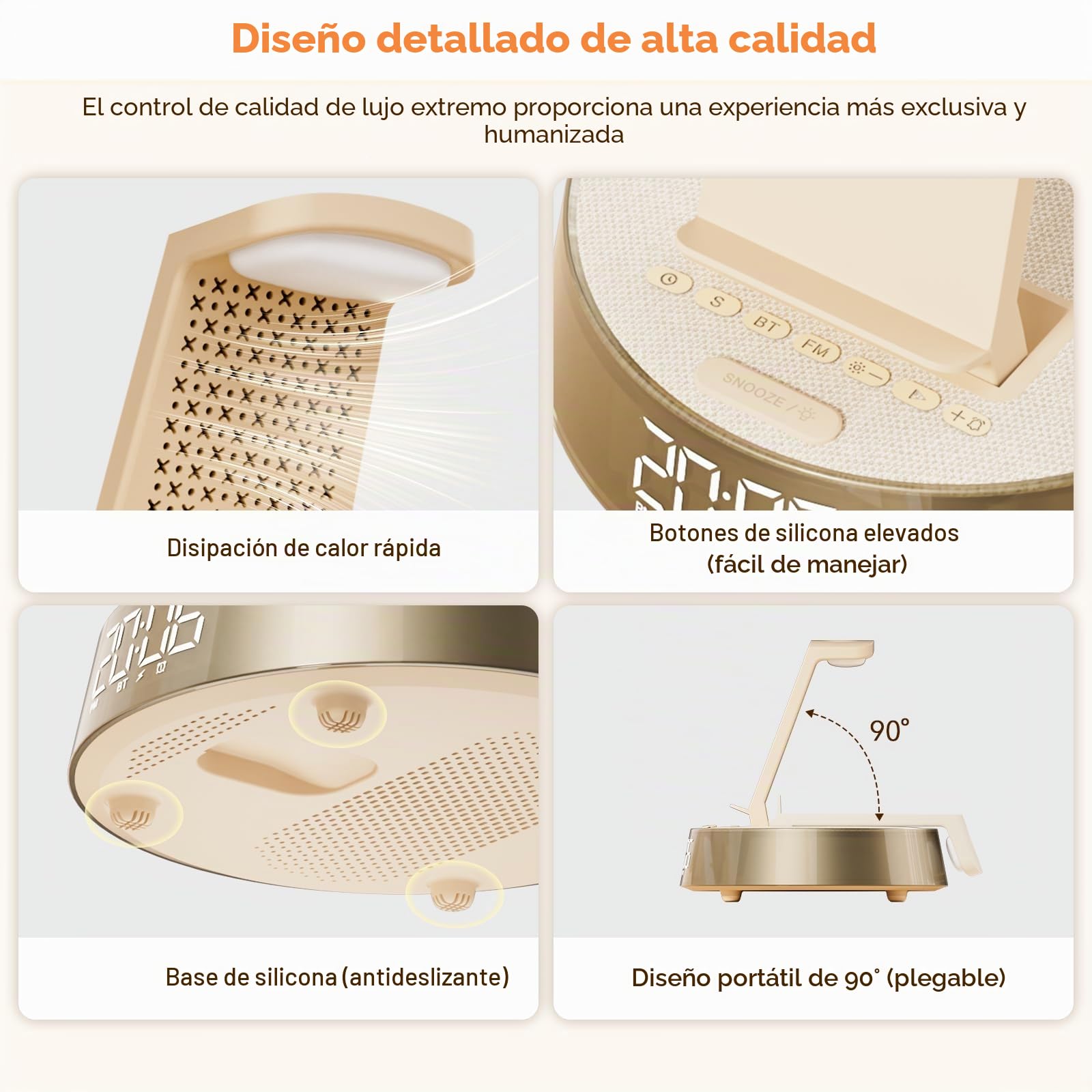 6 en 1 Cargador Inalámbrico para i Phone 17-11, Altavoz Bluetooth con Radio Despertador Cargador para A pple Watch, Wireless Charger con Ajustable Luz Nocturna Regalo Hombre