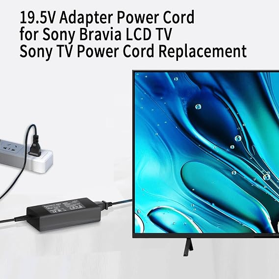 19.5V AC Adapter for Sony Bravia KDL-40 KDL-42 KDL-48 KDL-55 KDL-32 Series | KDL-40R510C KDL-40W650D KDL48W590B KDL55W650D KDL48W600B KDL-42W650A KDL-40W600B KDL-32W Smart LED LCD HD TV Screen Power