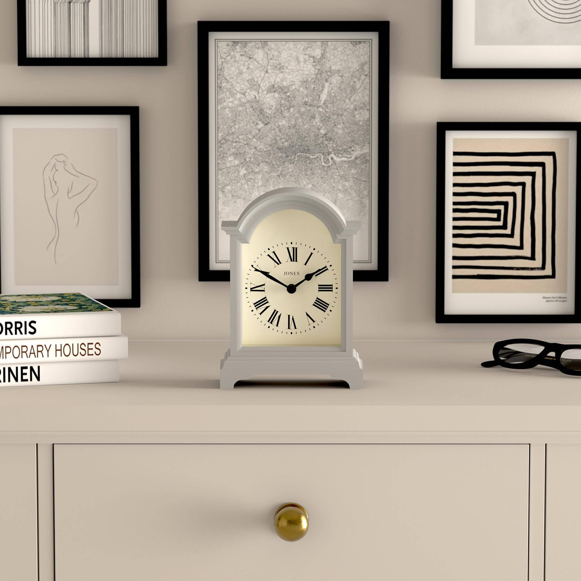 Jones Clocks® Bistro mantel clock, Cloud Grey, 18 x 13 x 6 cm - Image 2