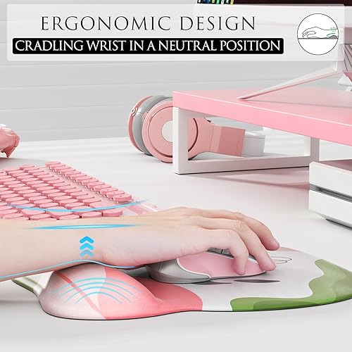 Miniatura 29 de MROCO Alfombrilla ergonómica para mouse con reposamuñecas de gel, cómoda alfombrilla de mouse con superficie de soporte de muñeca suave y base