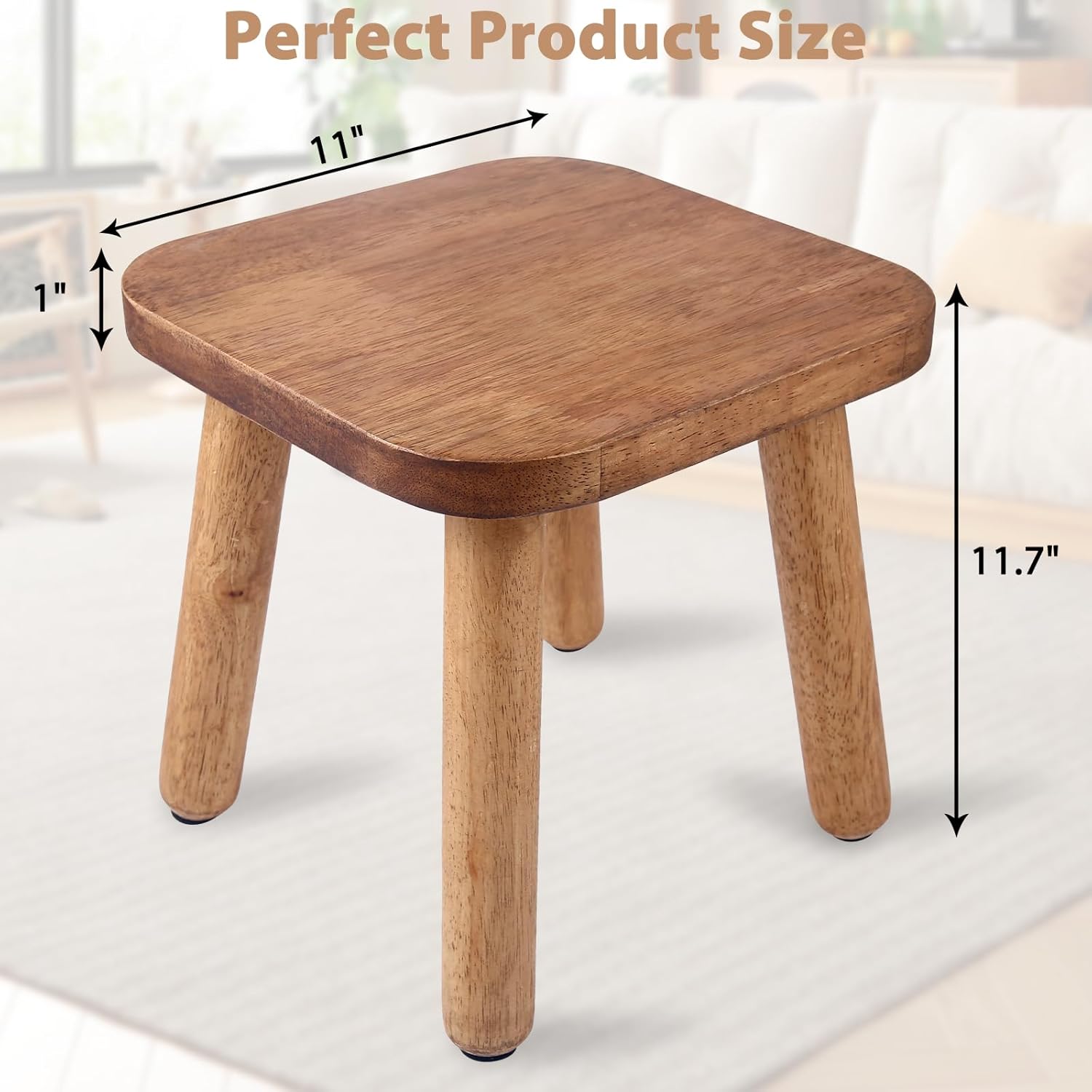 11.7 Inch Wooden Step Stool, Bathroom Stool for Adults, Step Stool for Toddlers, Plant Stool with Four Detachable and Assembled Legs for Playroom, Kitchen, Bedroom, Bathtub