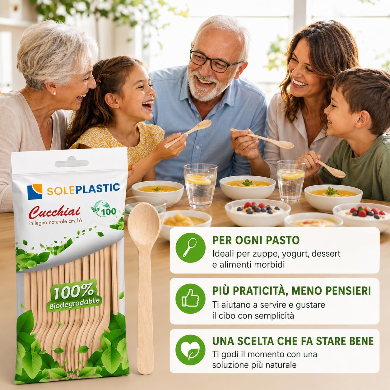 Cucchiaio Legno di Betulla 16 cm - Posate Bio Compostabili Biodegradabili per Asporto Catering