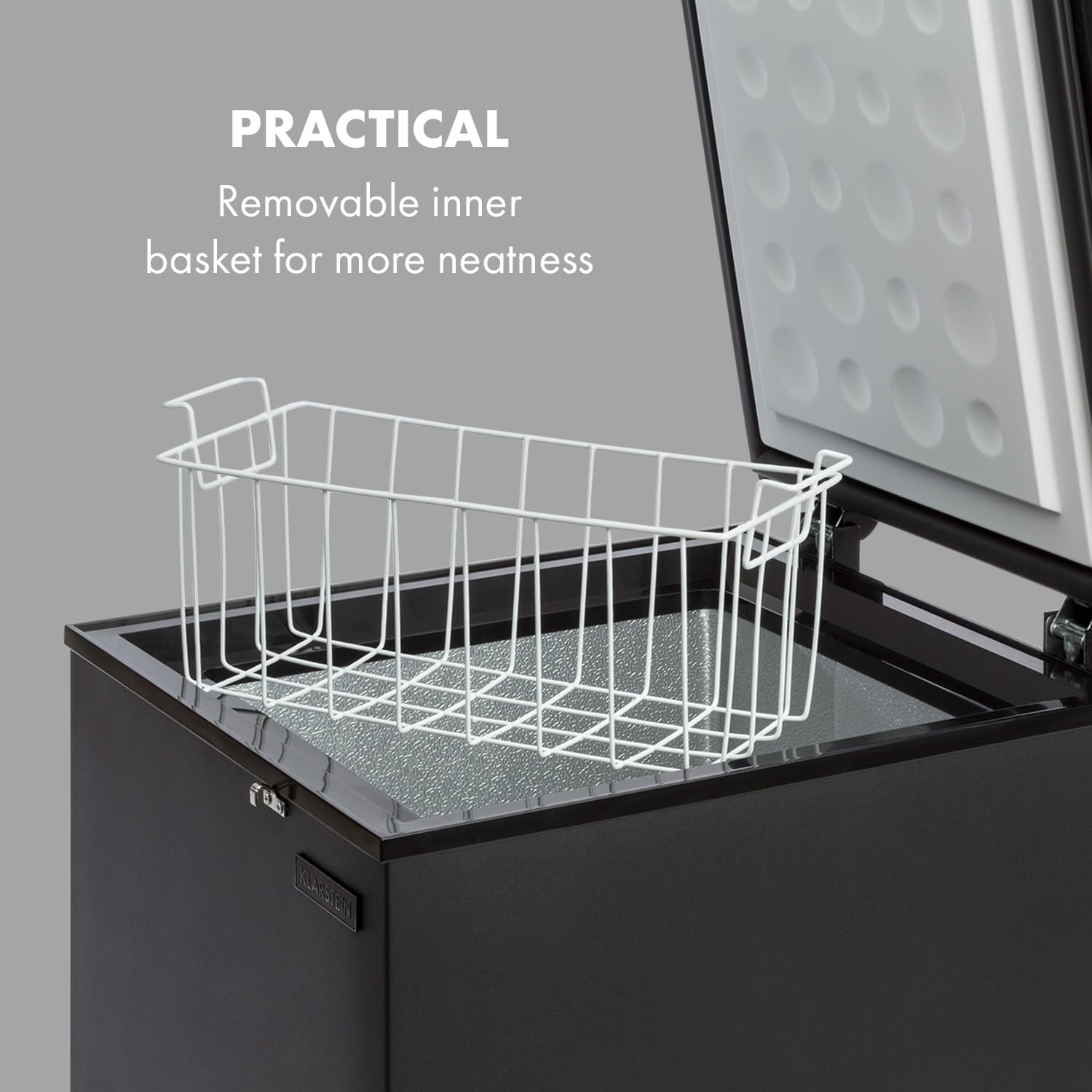 Klarstein Free Standing Chest Freezer Fridge, Compact Mini Freezer for Bedrooms, Home & Office, 78L Compact Chest Freezer, Energy Efficient Upright Small Freezer UK with Removable Hanging Basket — view 4
