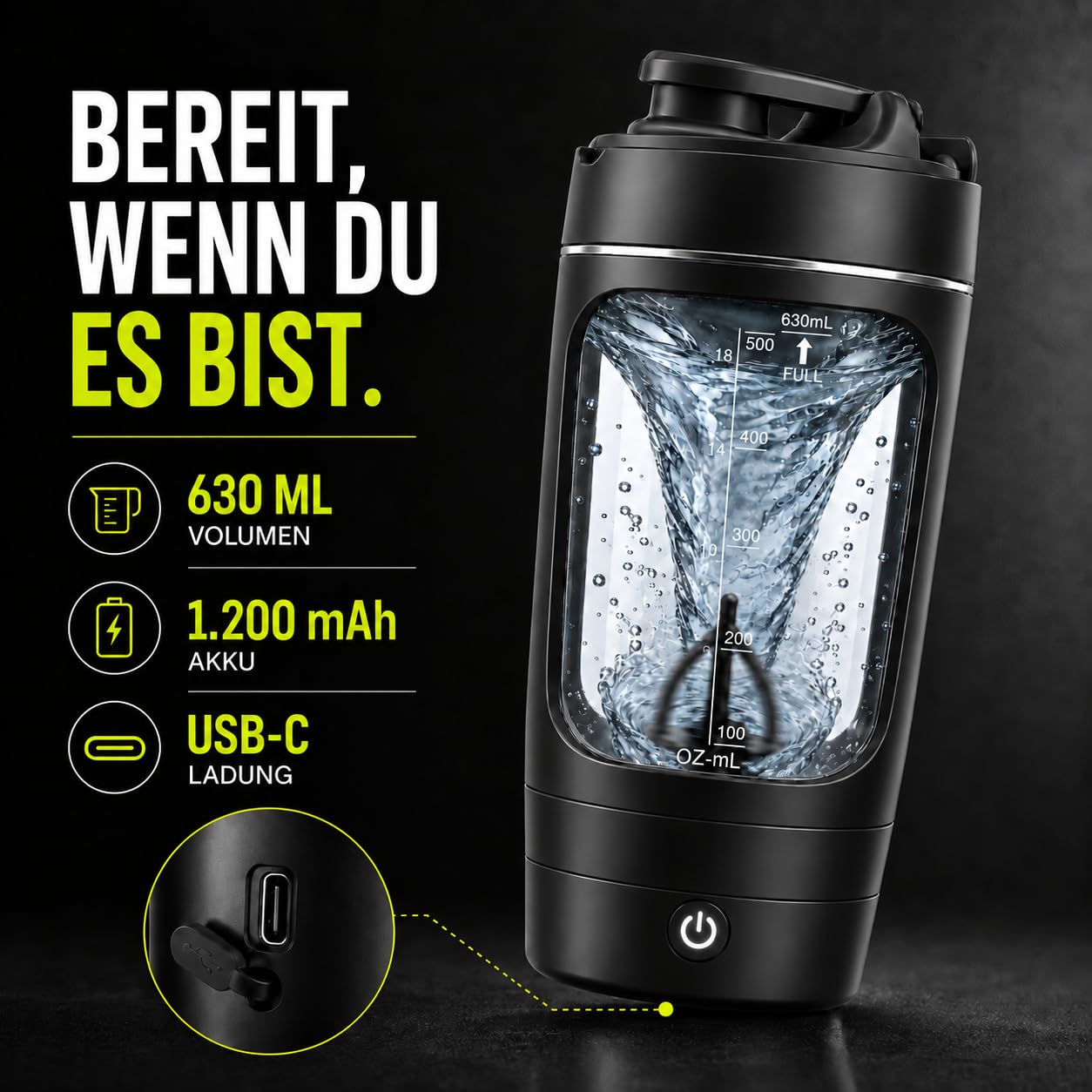 Stehmeyer - Coctelera eléctrica para proteínas (630 ml, con compartimento