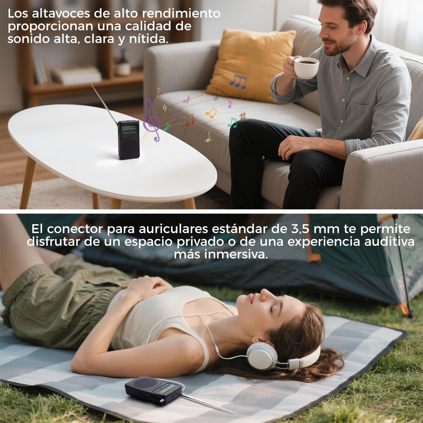 Joudix Radio a Pilas Portátil Pequeña FM/Am Transistor Kit de Emergencia Señal Súper Entrada Auriculares Linterna Escuche Noticias Entretenimiento Personas Mayores Apto para Cocinas Baños Viajes — view 4