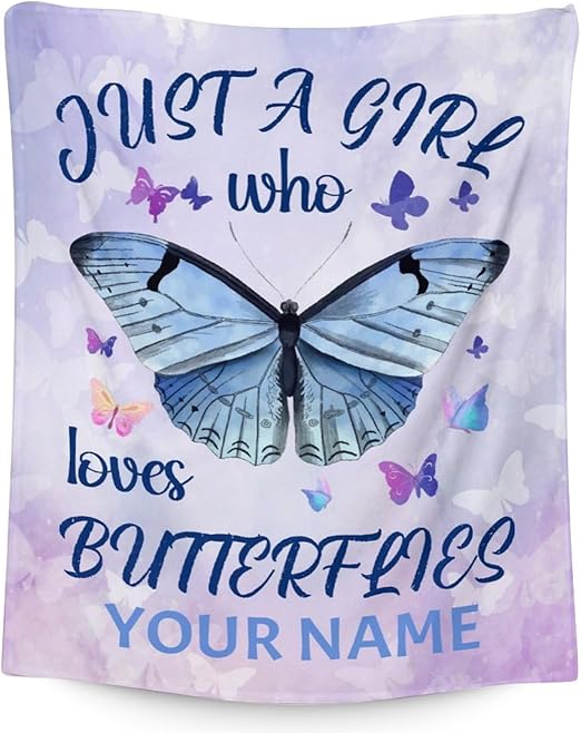 Personalized Butterfly Blanket Gifts with Name - 60"x80" Cute Throw for Women, Girls - Purple Soft Fuzzy Blankets for Bed, Couch & Living Room