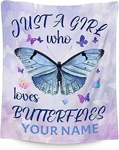 Personalized Butterfly Blanket Gifts with Name - 60"x80" Cute Throw for Women, Girls - Purple Soft Fuzzy Blankets for Bed, Couch & Living Room
