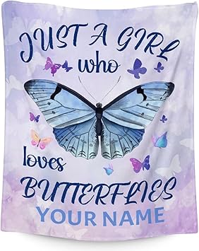 Personalized Butterfly Blanket Gifts with Name - 60"x80" Cute Throw for Women, Girls - Purple Soft Fuzzy Blankets for Bed, Couch & Living Room