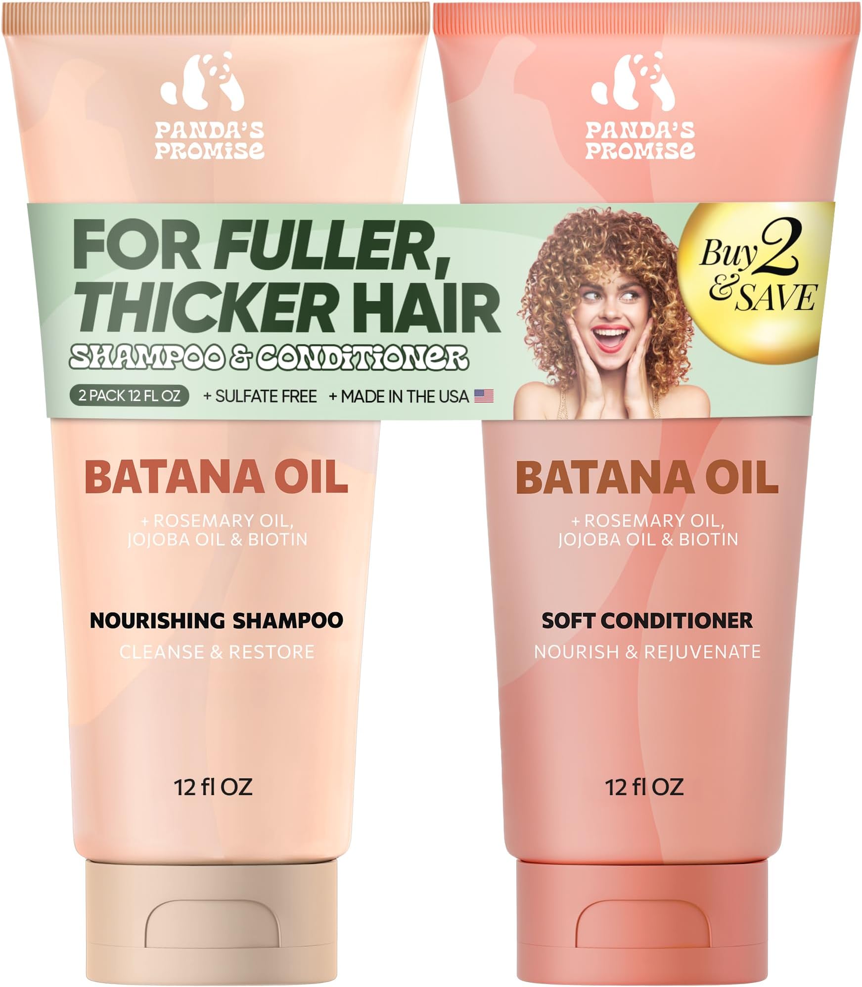 Batana Oil Shampoo and Conditioner Set – Sulfate Free Batana Oil for Hair Growth – Thickening Conditioner and Shampoo for Thinning, Curly, Damaged Hair, and 3C-4C Locks (12 fl oz Each)