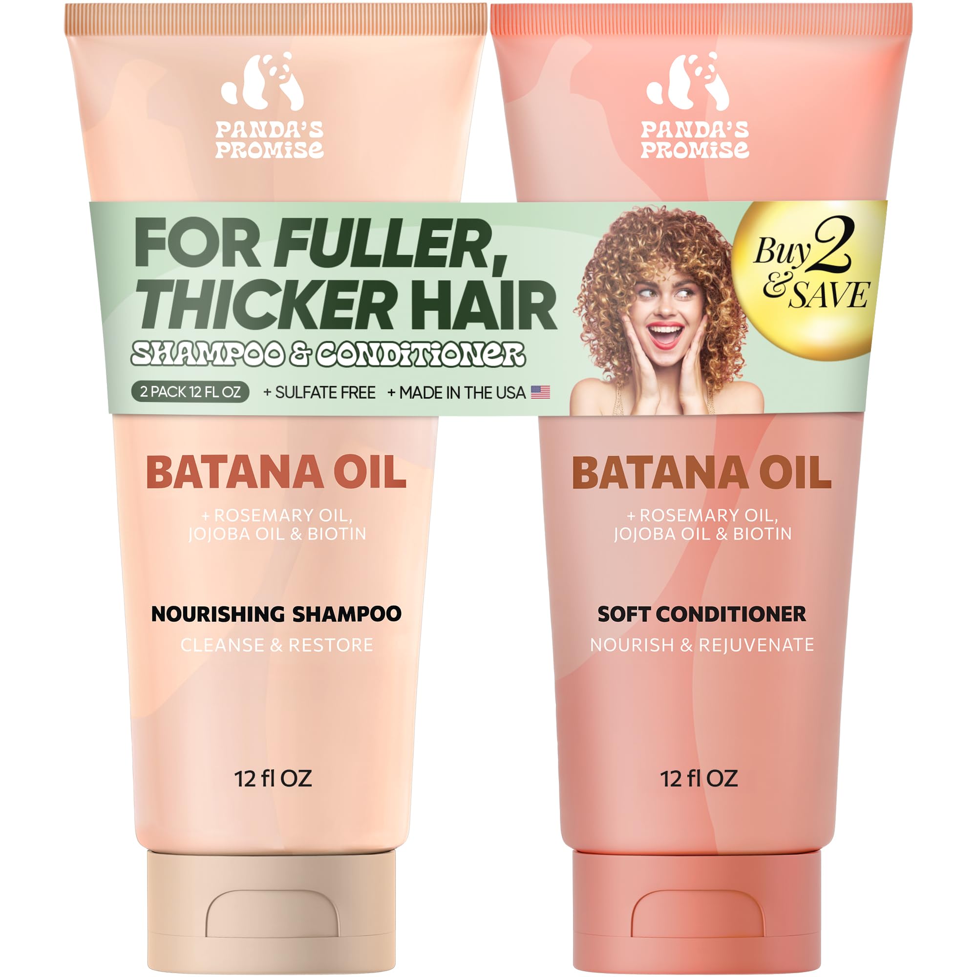 Panda’s Promise Batana Oil – Juego de champú y acondicionador – Aceite de batana sin sulfato para el crecimiento del cabello – Aco