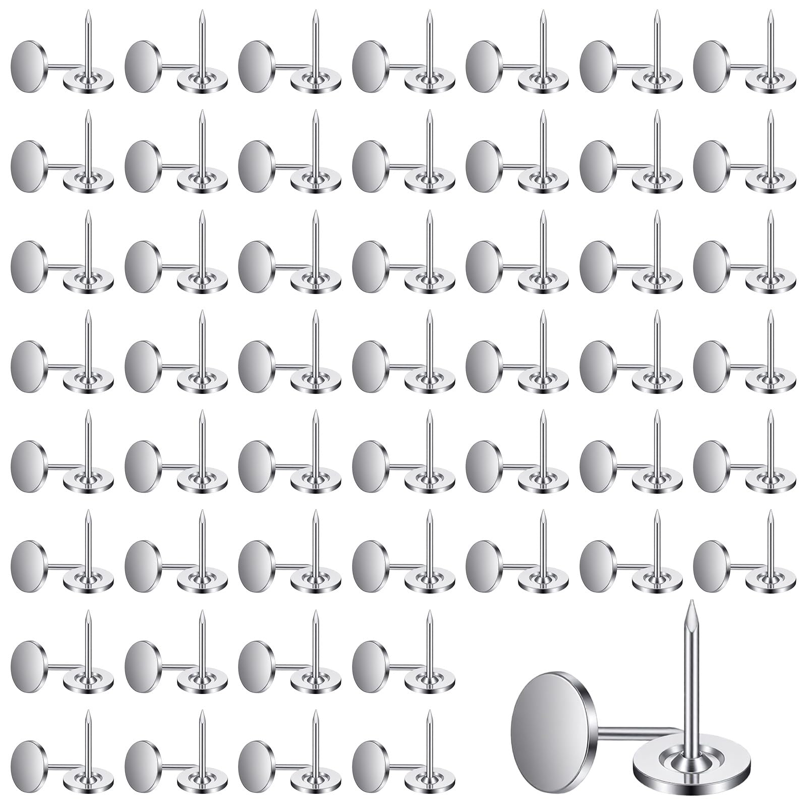 100 Pcs Heavy Duty Thumb Tacks 0.43" x 0.67" Long Thumb Tacks Flat Head Silver Push Pins Multipurpose Upholstery Nails Decorative Wall Pins Nails for Furniture, Office, DIY Crafts