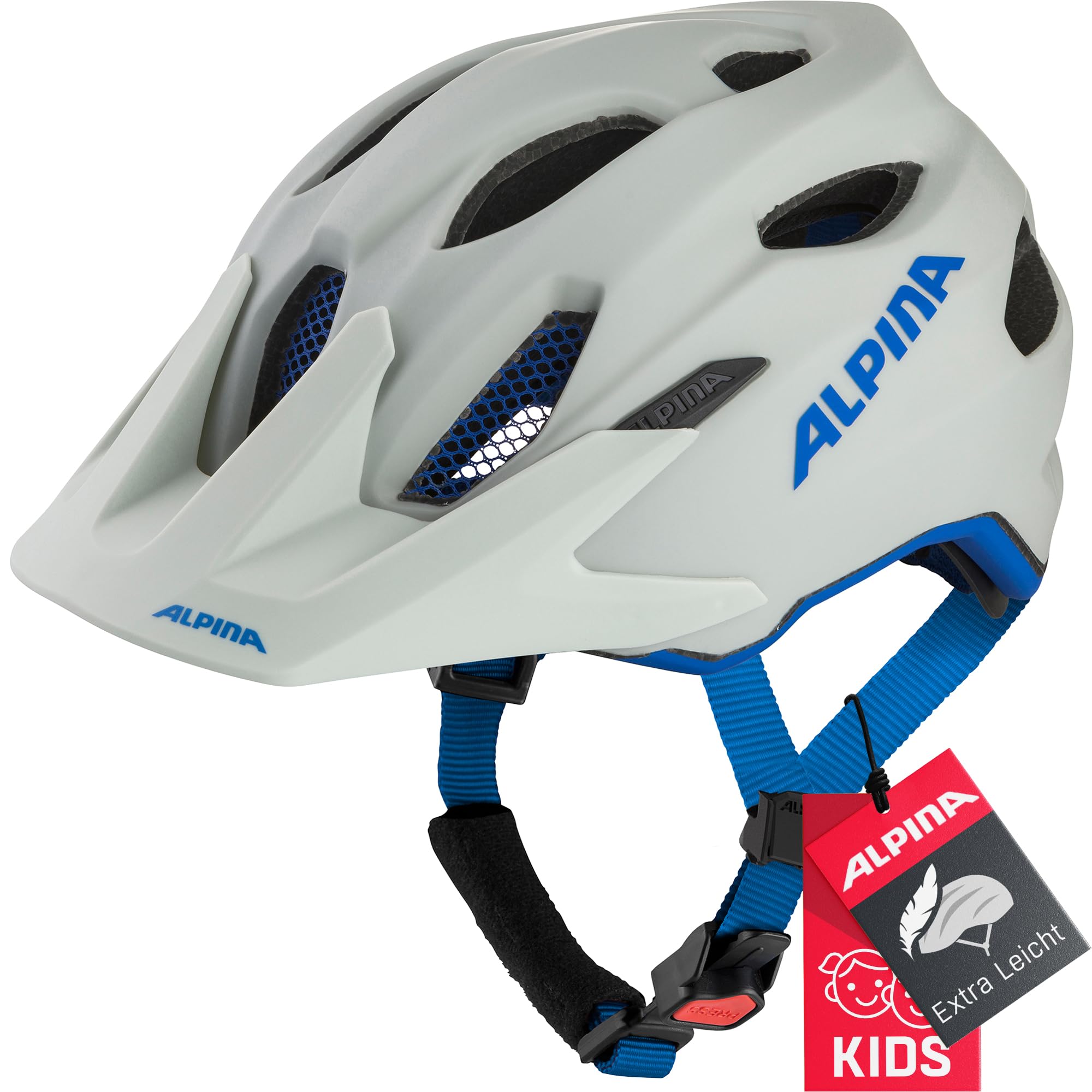 ALPINA Carapax JR. - Leichter, Robuster & Sicherer Fahrradhelm Mit Fliegennetz & Optionalen LED-Licht Für Kinder, Smoke-Grey Blue matt, 51-56 cm
