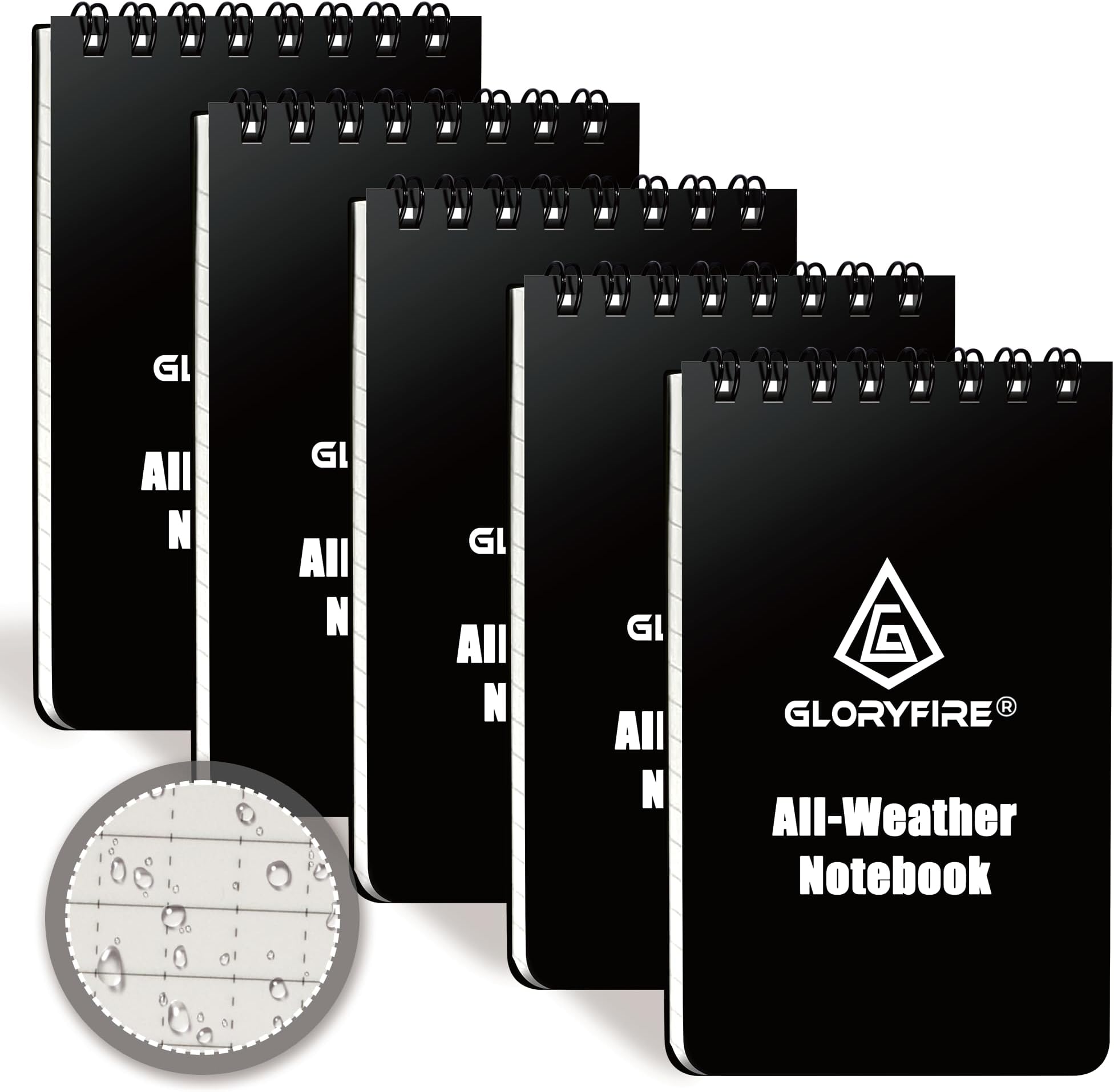 GLORYFIRE Waterproof Notebook All Weather Shower Pocket Tactical Notepad with Cover Steno Pad Memo Book with Green Grid Paper for Outdoor Activities Recording Green Journals to Write 5 PCS 3" x 5"