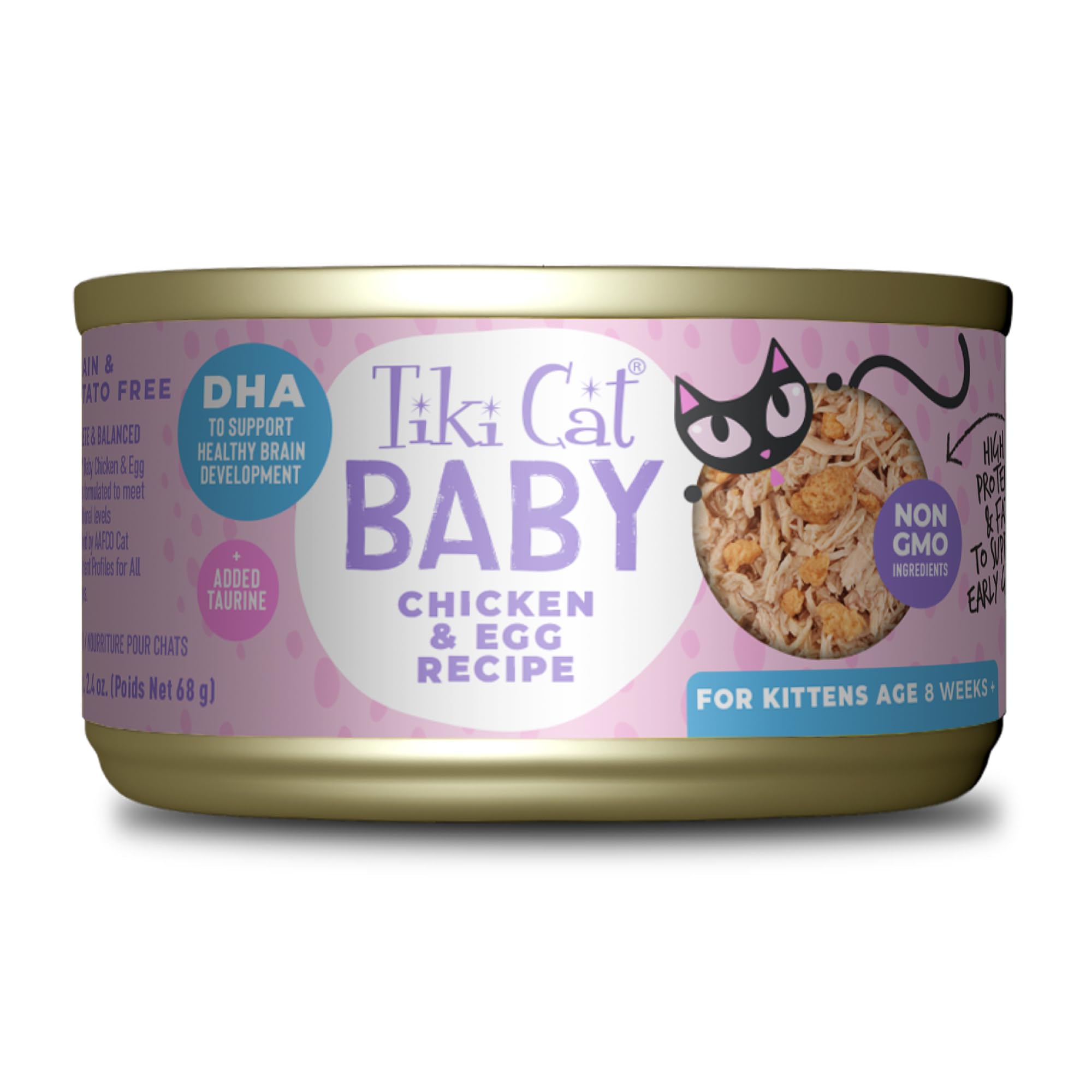 Tiki Cat Baby, Chicken & Egg, High-Protein and 100% Non-GMO Ingredients, Wet Cat Food for Kittens 8 Weeks+, 2.4 oz. Cans (Pack of 12)