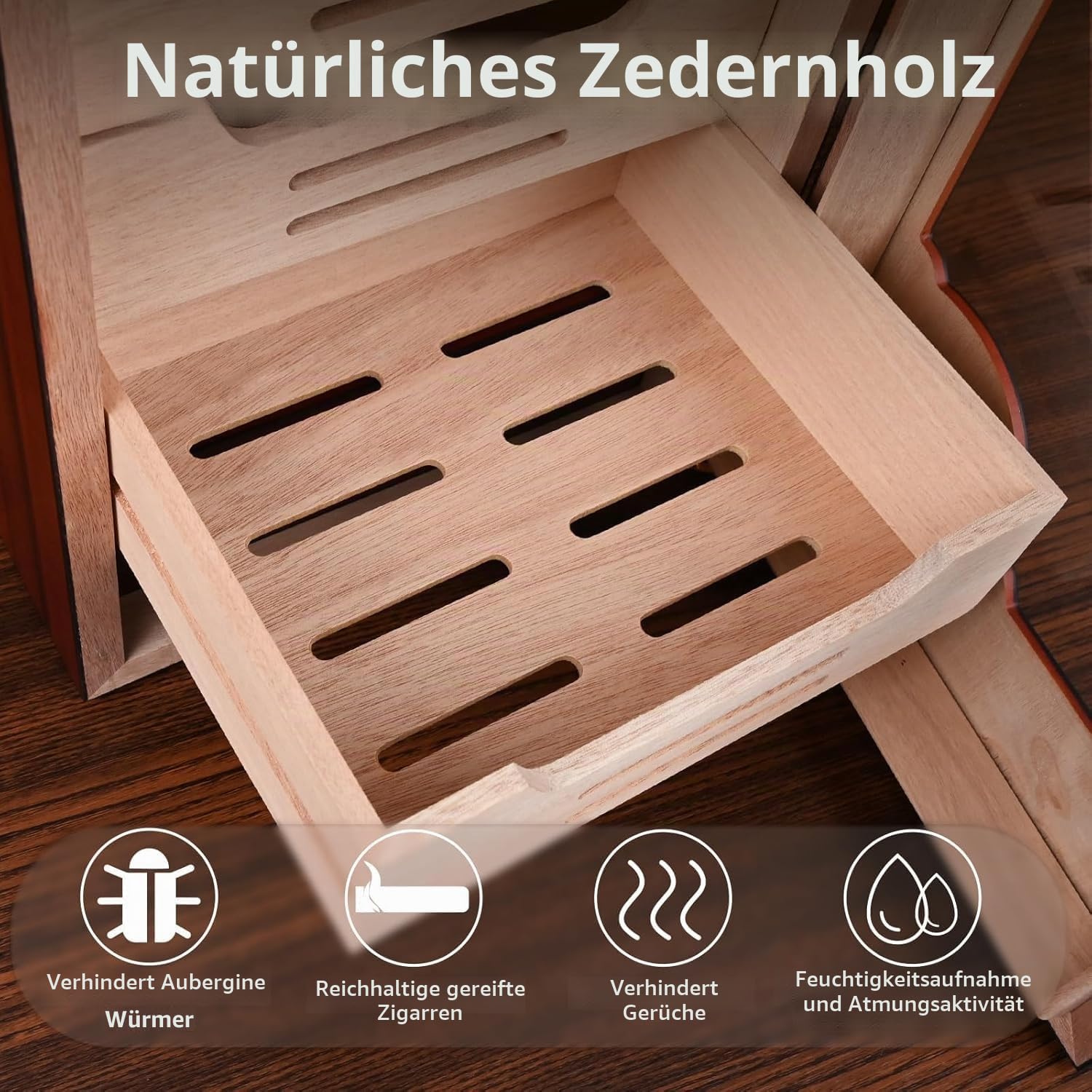 Velonx Humidor Zigarren, Handgefertigter Zedernholz Humidor Schrank für 200 Zigarren with Digital Hygrometer, Humidifier, Mit Glastür, 4+1 Fachböden, für Männer/Väter/Ehemänner