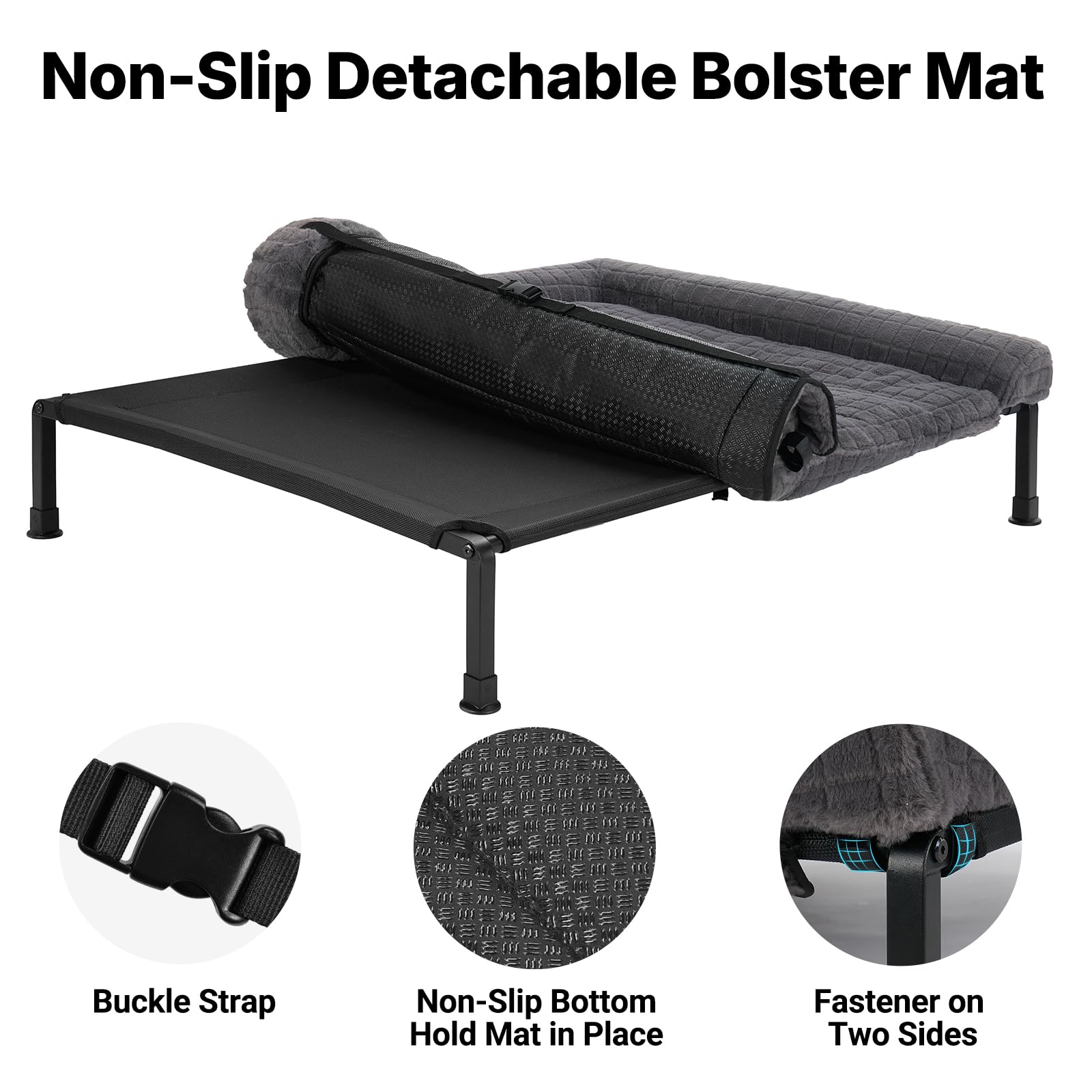 Veehoo Elevated Dog Bed Large Sized with Fluffy Plush Bolster Cushion, Washable Orthopedic Dog Couch Bed, Cooling Raised Pet Cot with Removable Mat, Breathable Mesh, No-Slip Feet, 53 x 37 inches, Grey - image 3