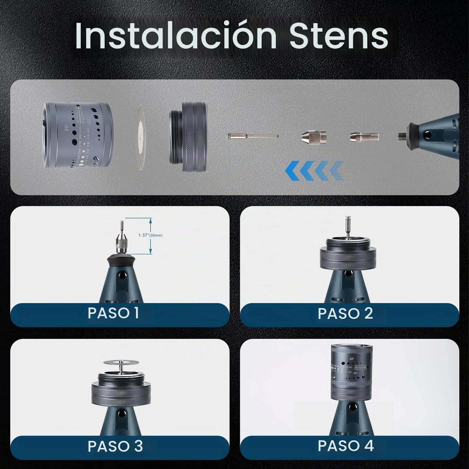 Afilador de Electrodos de Tungsteno para TIG con Cabezal de 8 Ángulos | 180W, Afilador Rotativo TIG, 10 Discos, Pinza de Tungsteno, 3 Mandriles CNC, Enchufe UE