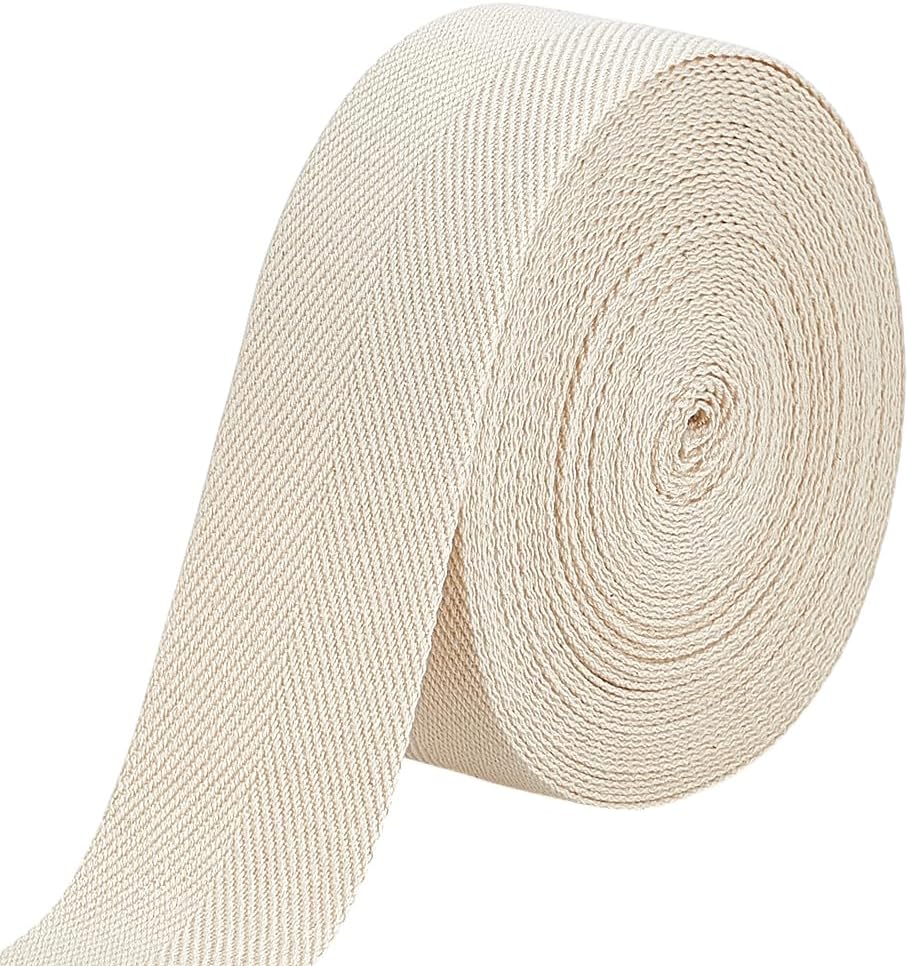 BENECREAT 12.5 Yard x 1-3/4 inch Cotton Twill Tape Ribbon, Herringbone Webbing Strapping, Natural Bias Binding Tape for Sewing Quilting Hemming Binding Crafts Gift Wrapping