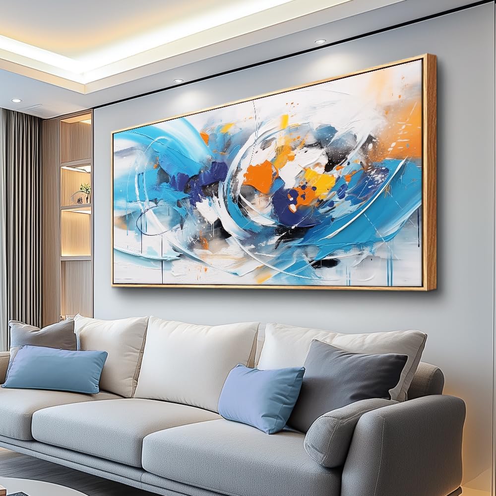 Lapremoly Wood Framed Wall Art For Living Room Large Wall Decor For Bedroom Office Wall Decoration Abstract Watercolor Wall Painting Blue Wall Pictures Canvas Prints Wall Artwork Home Decor 24"X48"