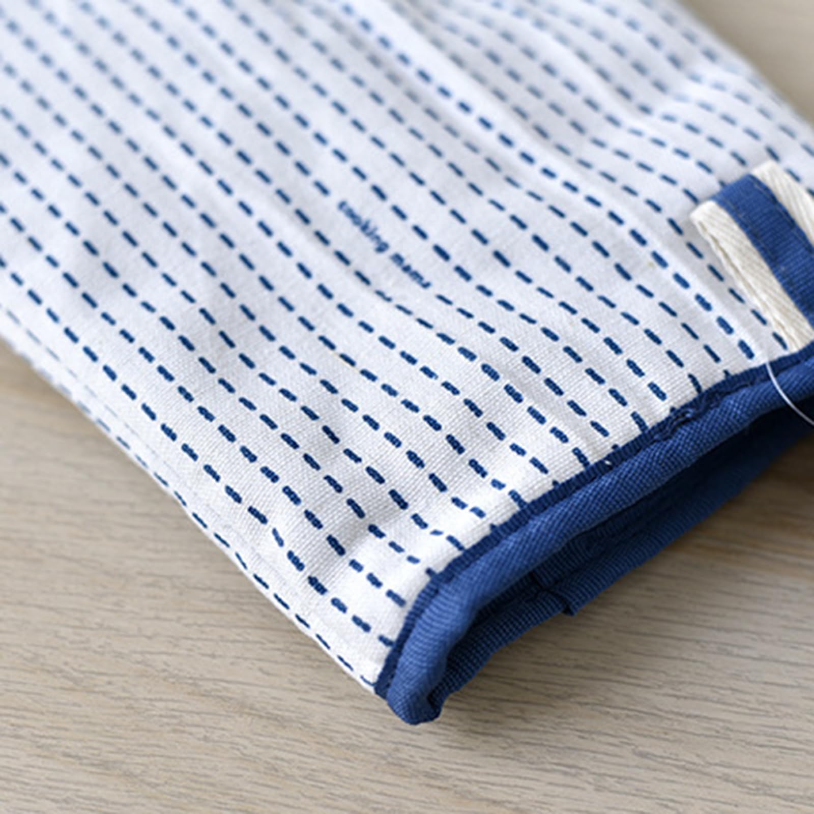 Presine da Forno Resistenti al Calore, Set da 2, Comode Presine in Cotone e Lino con Passante per Appendere, A Righe, 26.5 X 13 Cm,Blu