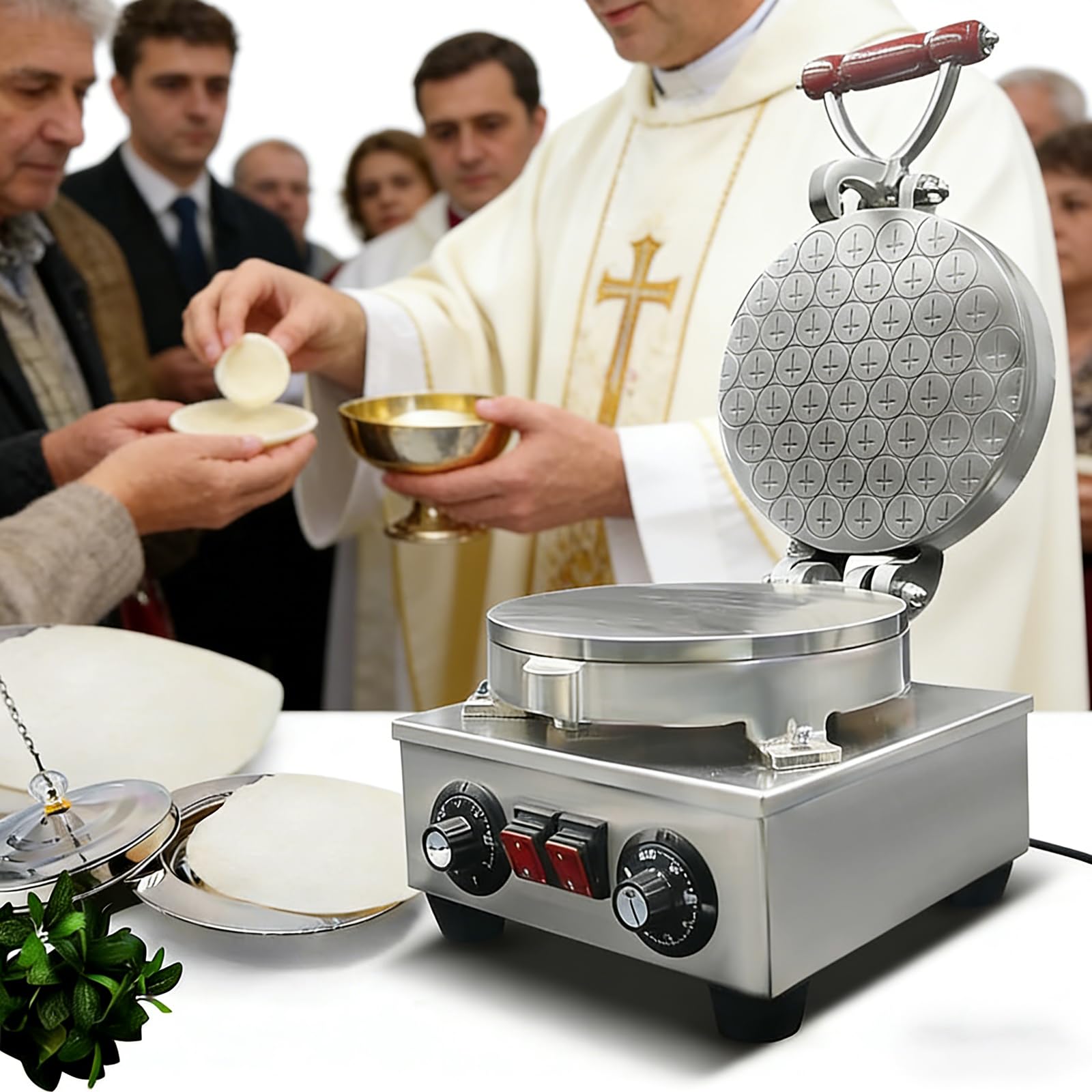 Maszyna Do Wypieku Chleba Komunijnego, Elektryczny Wypiekacz Ze Stali Nierdzewnej Z Nożem, Regulowana Temperatura 50-300°C, 360°C, Równomierne Pieczenie Na Ceremonię Kościelną