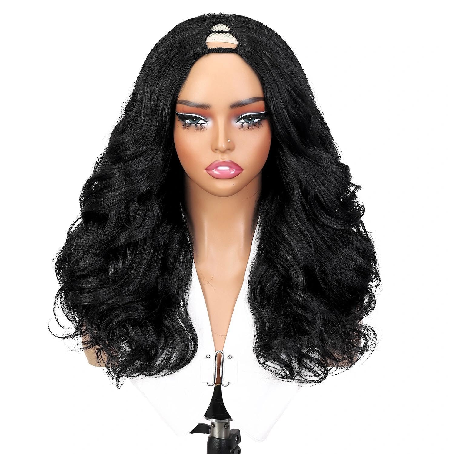 Quantum Love V Part Yaki Curly Wig for Black Women Glueless Wear and Go Synthetic Half Wig Natural Layered Waves Heat Resistant Fiber Daily Use 18 Inch Black