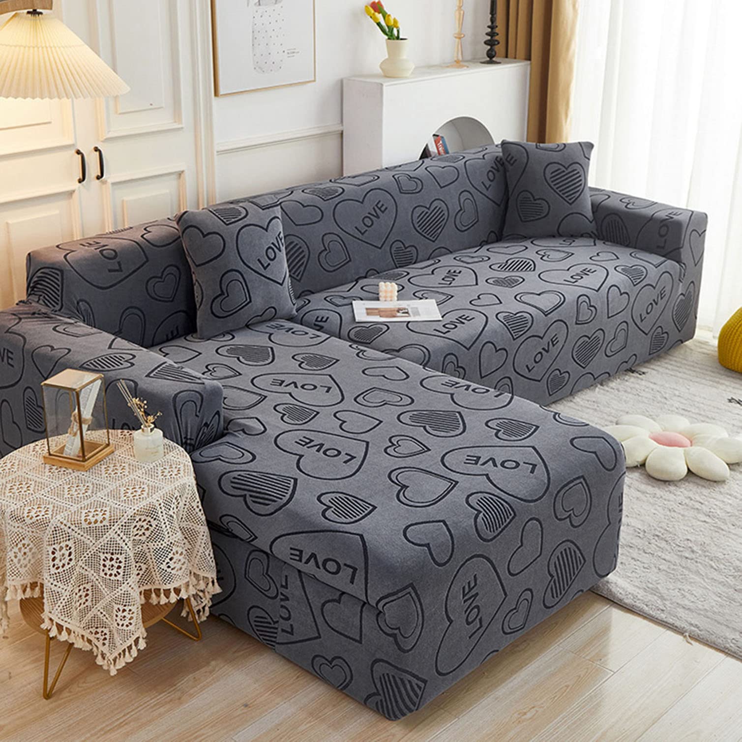 Housse de canapé d'angle antidérapante et extensible grand format