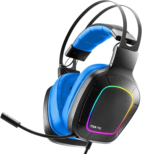 NiTHO TITAN PRO BLUE 7.1 USB Surround Gaming Headset with Build-in Soundcard, Noise Canceling Mic & RGB LED Light, Compatible with PC, Laptop, PS4,…