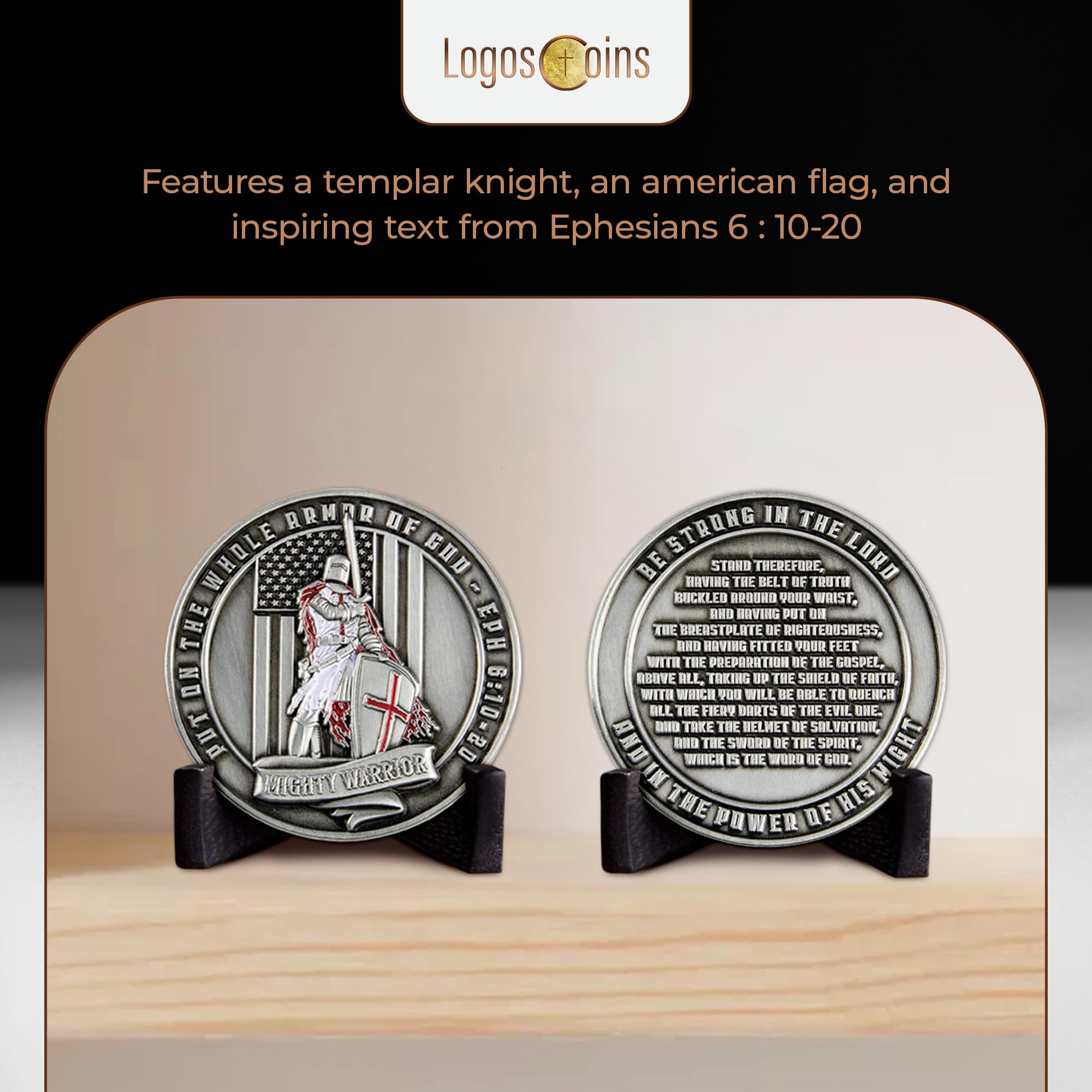 Armor Of God Religious Pack Of 3 Armor Of God 3-Pack - Religious Templar  Knight Bible Verse Tokens Challenge Coins