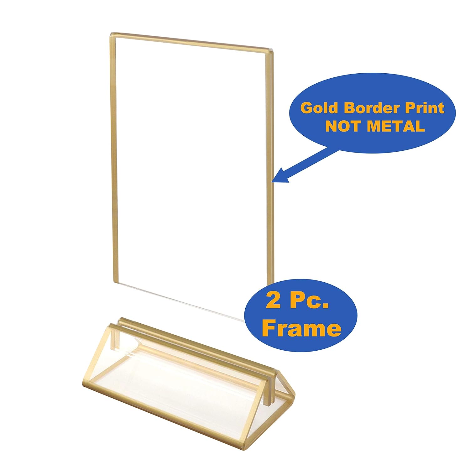NIUBEE 12Pack 5 x 7 Clear Acrylic Wedding Table Number Holder Stands with Gold Borders, Double Sided Gold Picture Frames Sign Holder for Restaurant Table Menu Recipe Cards Photo Display
