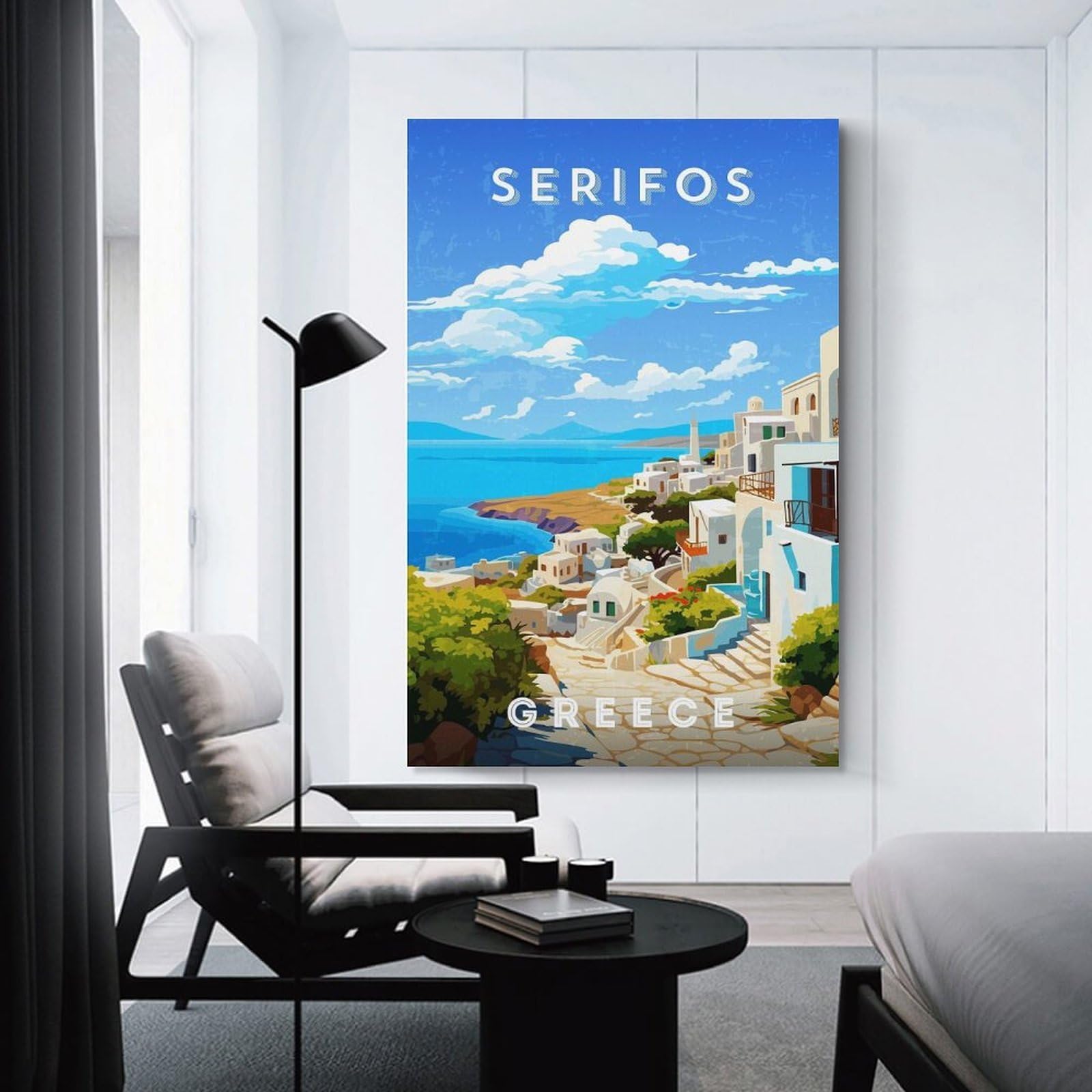 Junmoney Greece Serifos Canvas Wall Picture 20x30inch(50x75cm), for Entryway, Lounge Links Or Small Walls, Decorative Canvas Styling for Entry Areas