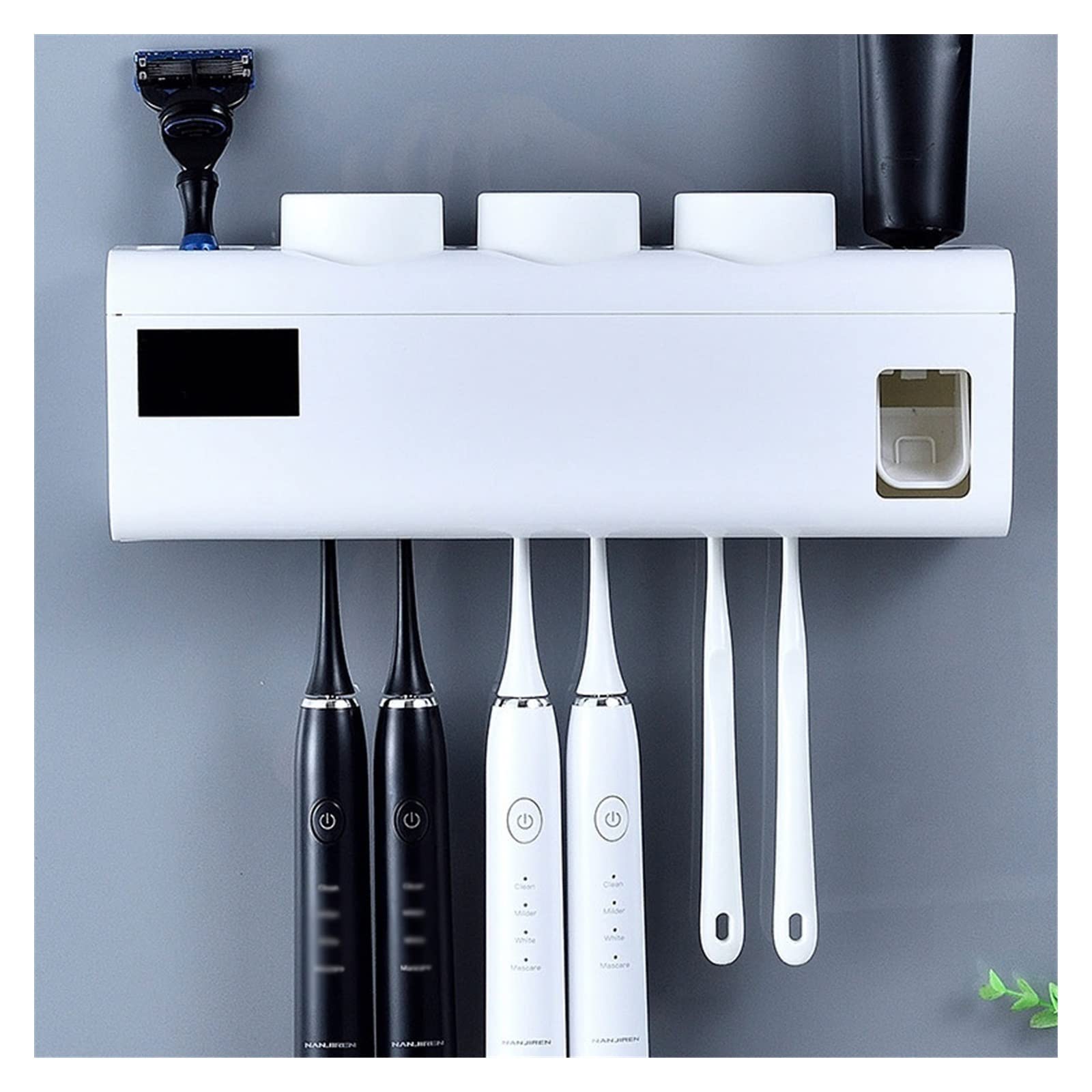Porta Cepillo de Dientes Soporte de cepillo de dientes inteligente montado en la pared sin estribo de almacenamiento de perforación 6 ranuras del cepillo de dientes, con dispensador de pasta de diente